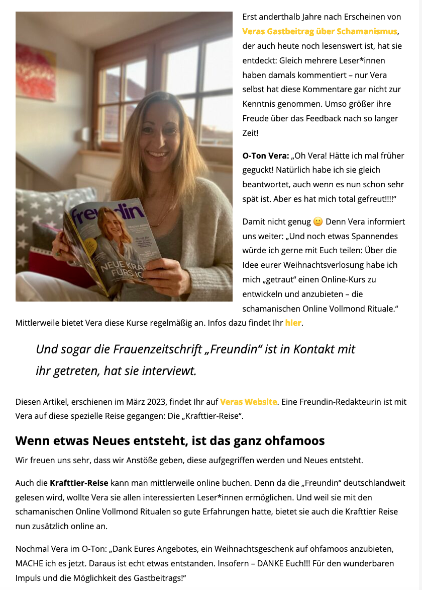 Pressebericht Vera Kubeile ohfamoos.com